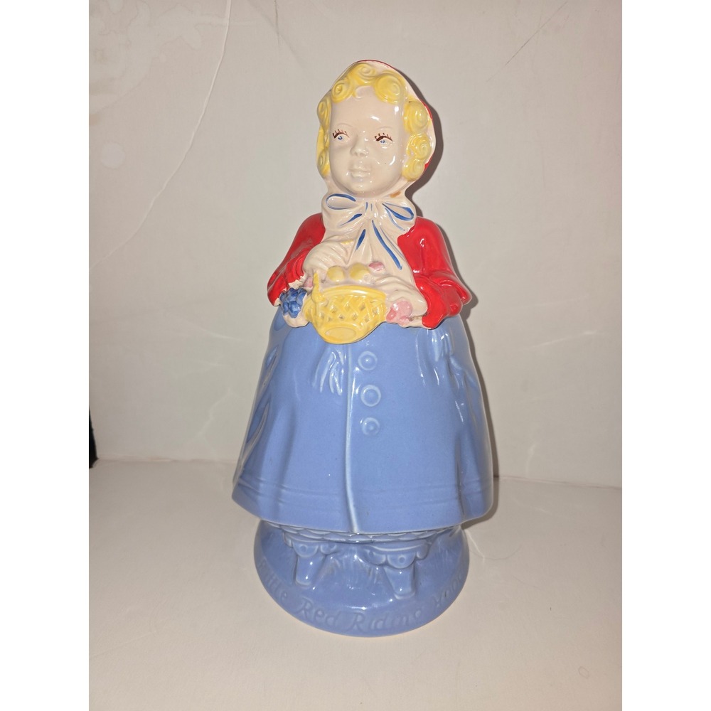 Vintage Little Red Riding Hood Cookie Jar Red Blue Ceramic Canister‎